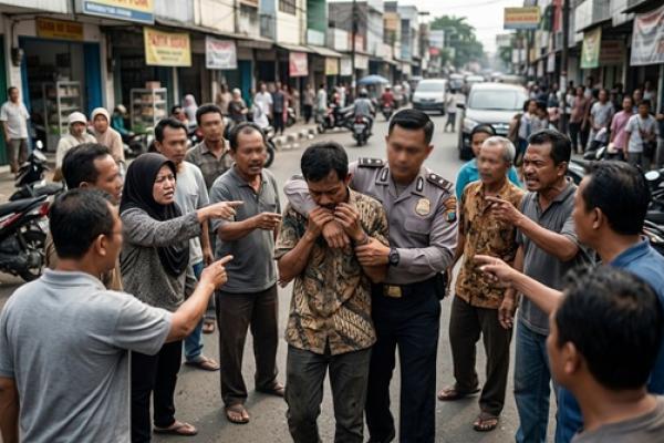 Ilustrasi foto pencuri yang tertangkap dan massa yang marah 