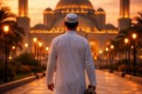 Ilustrasi foto berjalan ke masjid 