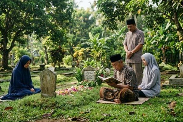 Ilustrasi foto membaca Al quran di kuburan 