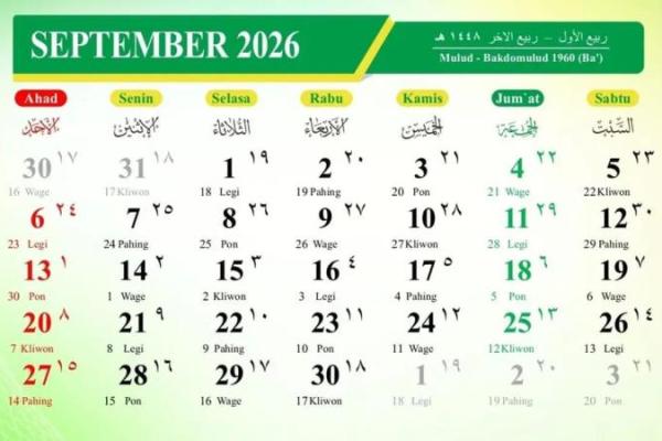 Ilustrasi - kalender bulan September 2026 (Foto: kemenag) 