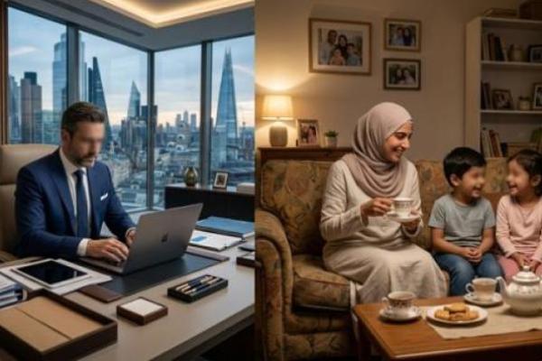 Ilustrasi orang tua kerja dan mendidik anak 