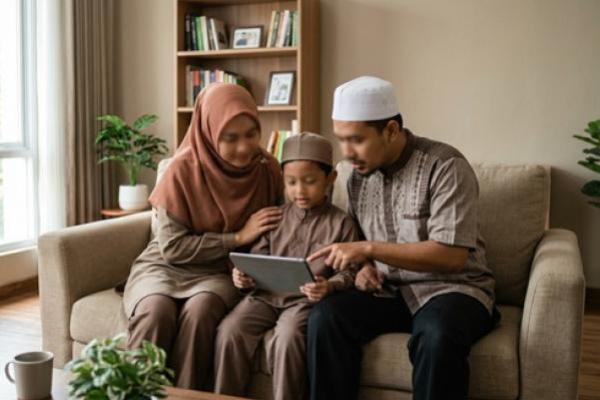 Ilustrasi mendampingi anak bermain gadget 
