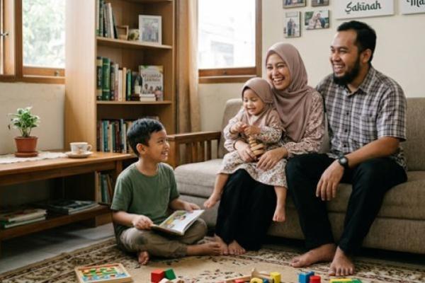 Ilustrasi foto rumah tangga sederhana dan harmonis 