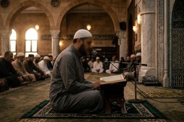 Ilustrasi membaca Al quran menggunakan pengeras suara masjid 