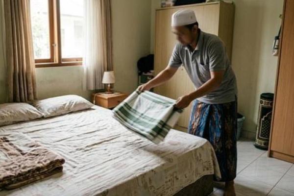 Ilustrasi mengibas tempat tidur 