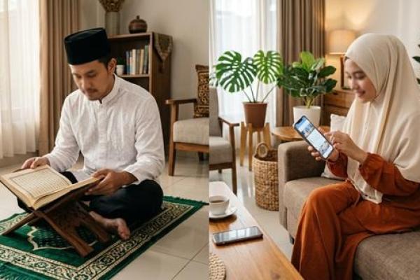 Ilustrasi waktu untuk membaca Alquran dan bermain sosial media 