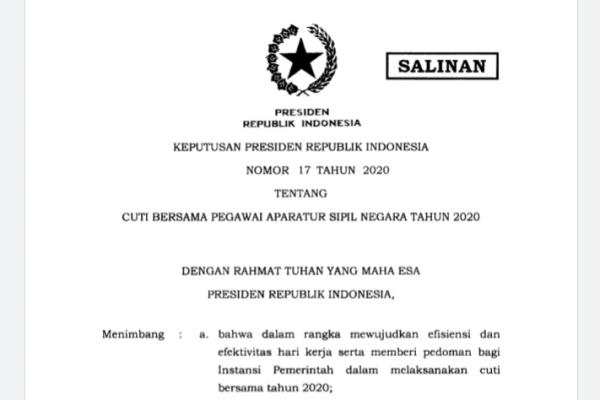 Inilah Keppres Cuti Bersama Aparatur Sipil Negara Tahun 2020