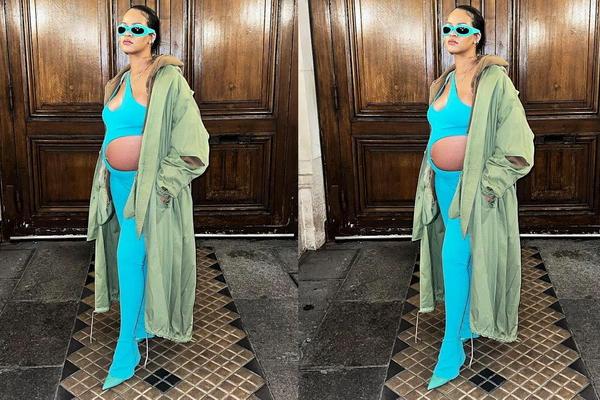 Hadiri Paris Fashion Week, Rihanna Kenakan Jumpsuit Aqua Ketat Pamerkan Baby Bump 