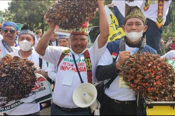 Demo pencabutan larangan eskpor CPO oleh petani sawit di Jakarta pada 17 Mei 2022 (foto: MNC Media)