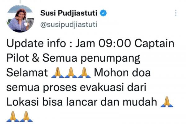 Susi Pudjiastuti: Seluruh Penumpang Susi Air Selamat