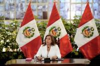Presiden Peru Dina Boluarte berbicara saat bertemu dengan pers asing, di Lima, Peru 24 Januari 2023. Foto: Reuters
