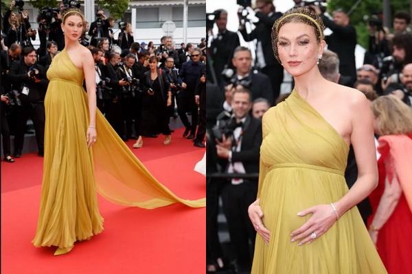 Berbalut Gaun Emas Dior, Supermodel Karlie Kloss Pamer Baby Bump di Festival Film Cannes 2023